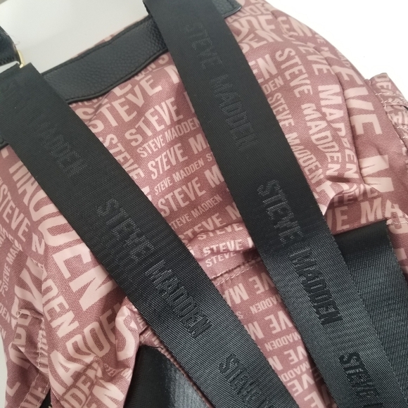 Steve Madden Branded Satin Drawstring Backpack Blush Pink - Picture 5 of 14